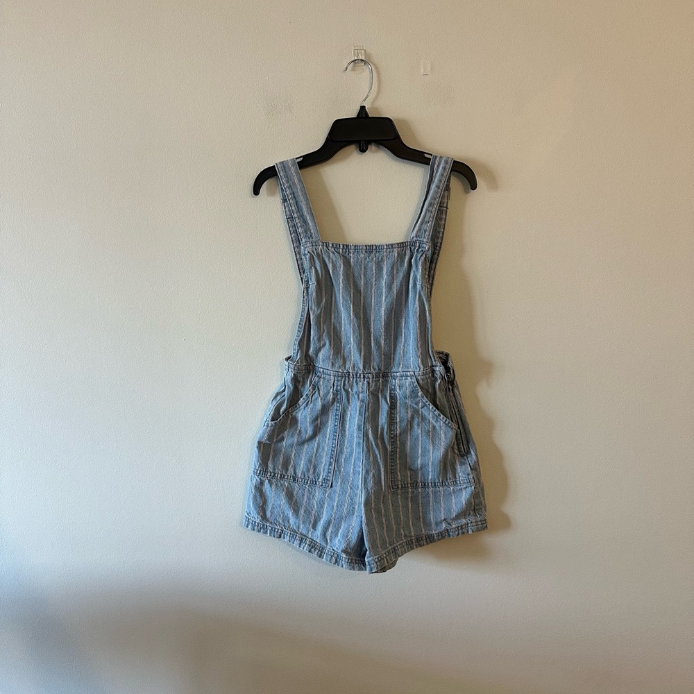 Minkpink Denim Pinstripe Overalls Shorts Romper Jumpsuit Jeans Red Blue XS